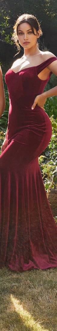 Fitted Off Shoulder Velvet Gown by Ladivine CH139 Radha's Bridal Fitted Off Shoulder Velvet Gown by Ladivine CH139 Radha's Bridal