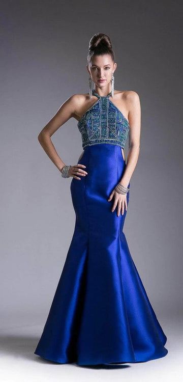 Ladivine 61894 - Beaded Halter Mermaid Gown