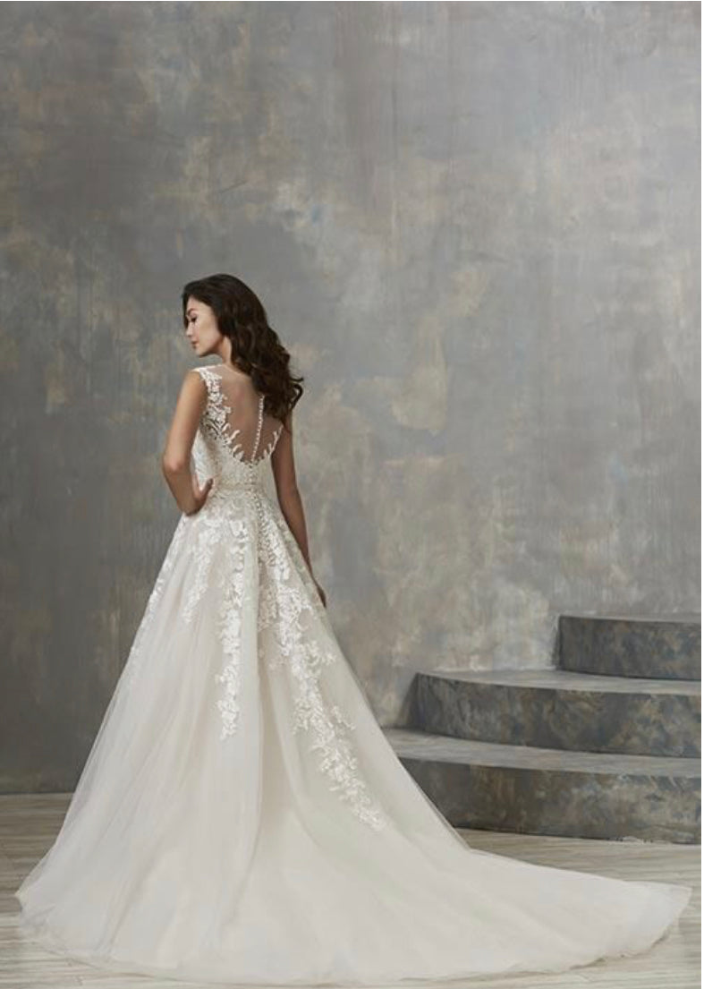 Christina Wu 19128 Sheer Neckline Illusion Back Wedding Gown