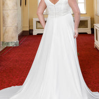 Michelle Bridal For Sydney's Closet MB2304 A-Line Bridal Chiffon Boho Lace Sleeveless V-Neck Plus Size "Taye" Bridal Dress