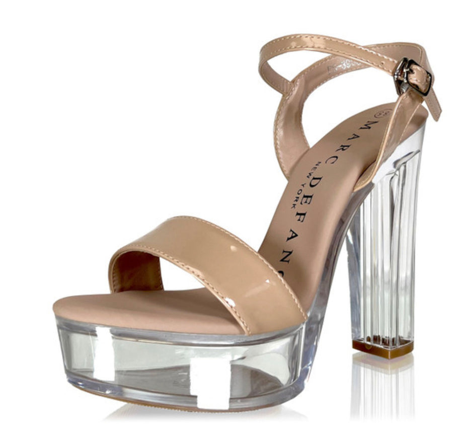 Marc Defang SINGLE STRAP CLEAR BLOCK HEELS