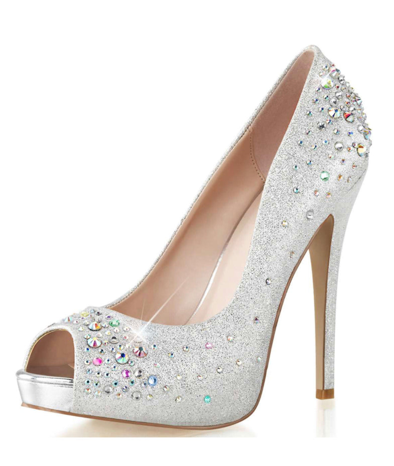 Fabulicious OpenToe Strass-Pumps Heiress-22R silber